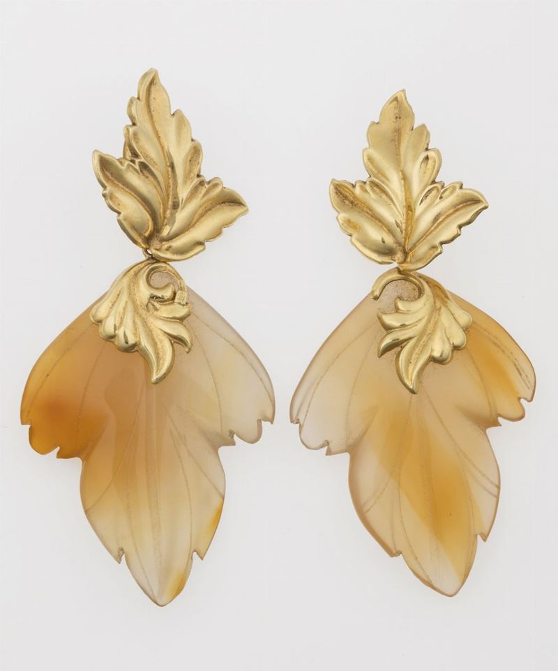 Pair of agate and gold earrings  - Auction Timed Auction Jewels - Cambi Casa d'Aste