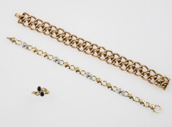 Group of gold, diamond and sapphire jewellery