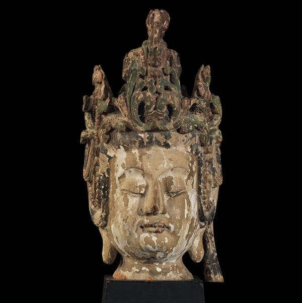 A wooden Guanyin head, China, Ming Dynasty
