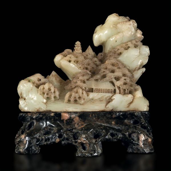 A carved soapstone mountain, China, Qing Dynasty