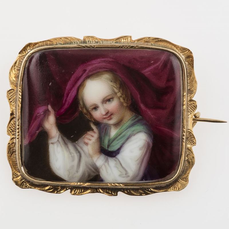 Miniature and gold brooch  - Auction Timed Auction Jewels - Cambi Casa d'Aste