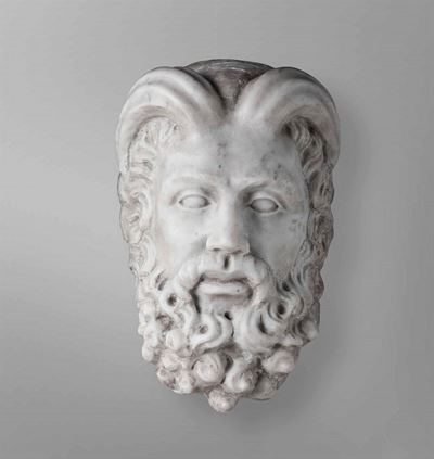 Testa di Satiro in Marmo Bianco. Scultore Barocco del XVII-XVIII Secolo