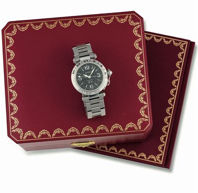 Cartier, Pasha Gmt, Ref. 2377. Orologio da Polso, in Acciaio, Automatico, Impermeabile con Doppio...