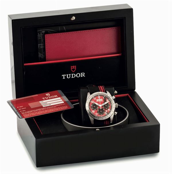 TUDOR, FastRider, Ref. 42000. Fine, water resistant, stainless steel chronograph wristwatch with date and original deployant clasp. Accompanied by the original box, Guarantee, booklet and original Nato strap. Sold in 2017