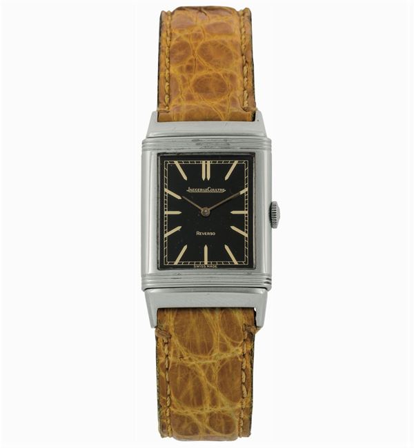 Jaeger LeCoultre, Reverso, case No. 467897. Fine and rare, reversible, stainless steel wristwatch. Made circa 1940