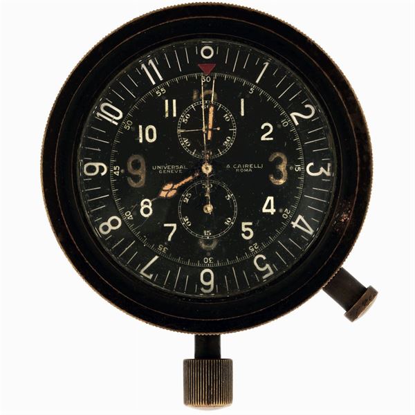 UNIVERSAL, GENEVE , per  A. CAIRELLI ROMA. Raro, orologio da cruscotto aereo in bakelite . Realizzato nel 1940 circa