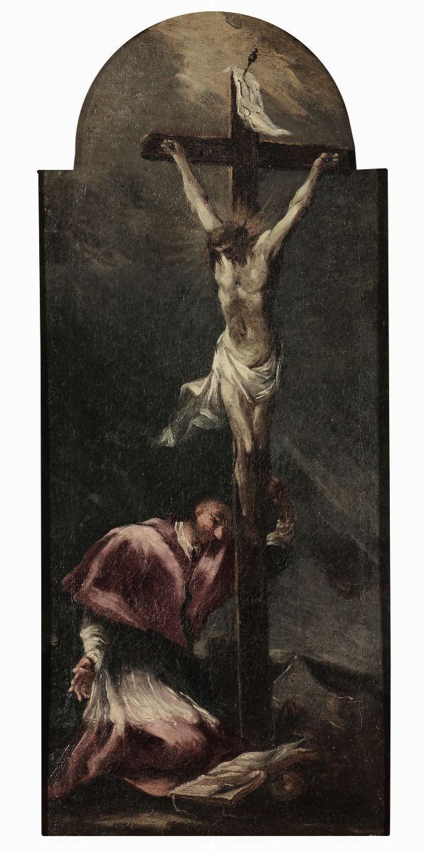Alessandro Magnasco (Genova 1667-1749), attribuito a San Carlo in adorazione del Cristo morto