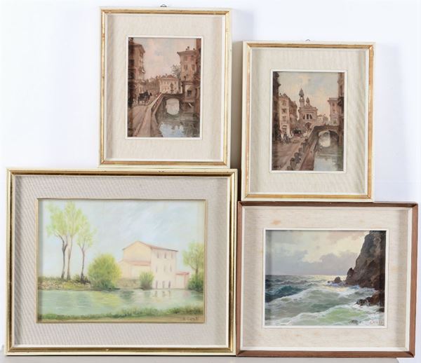Lotto di 4 dipinti differenti, XX secolo