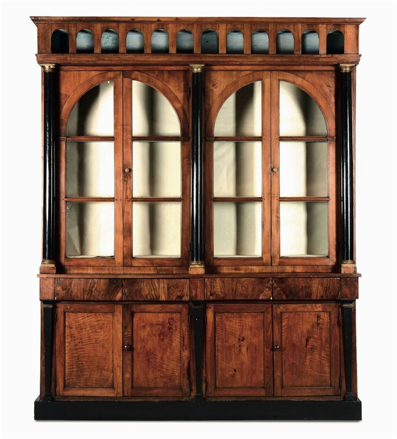 Grande libreria in stile Impero a due corpo in legno impiallacciato, XIX secolo  - Auction Fine Art - Cambi Casa d'Aste