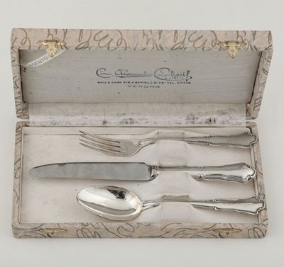 Set di Tre Posate in Argento in Custodia Clementi Bologna XX Secolo