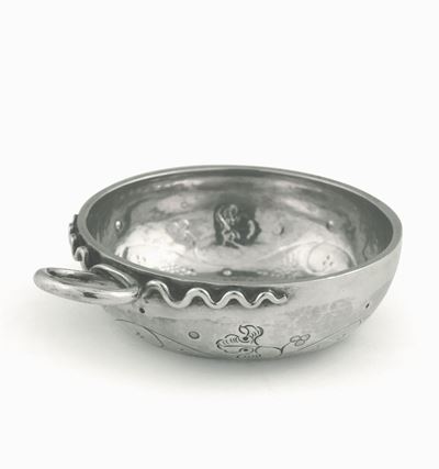 Tastevin in Argento Fuso, Sbalzato e Cesellato Francia Aurillach (?) Fine XIX Secolo