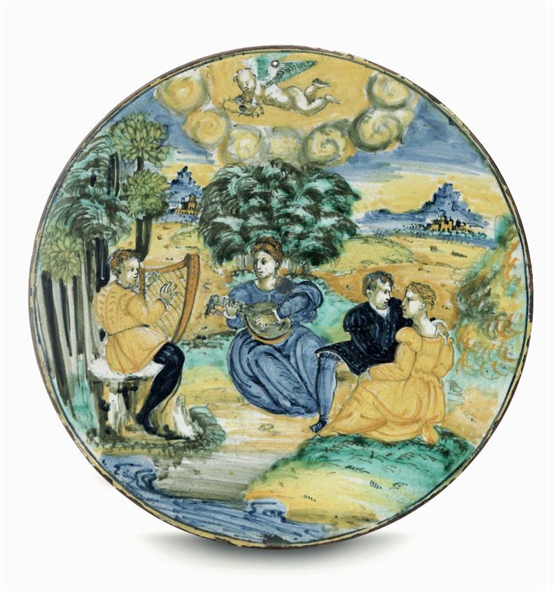 Piattello Officina toscana (Montelupo ?) o marchigiana, 1550-1560 circa  - Asta Maioliche e Porcellane - Cambi Casa d'Aste