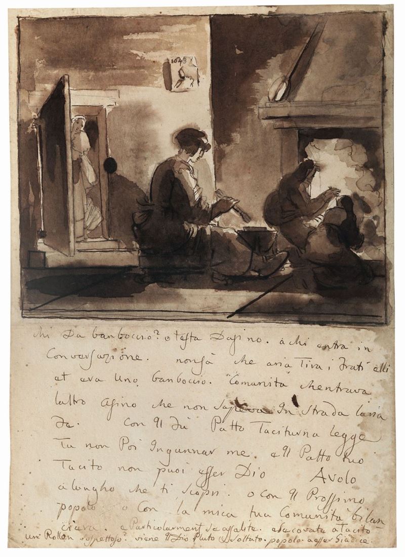 Fortunato Duranti (1787-1863) Donne di fronte al camino  - Asta Dipinti Antichi - Cambi Casa d'Aste