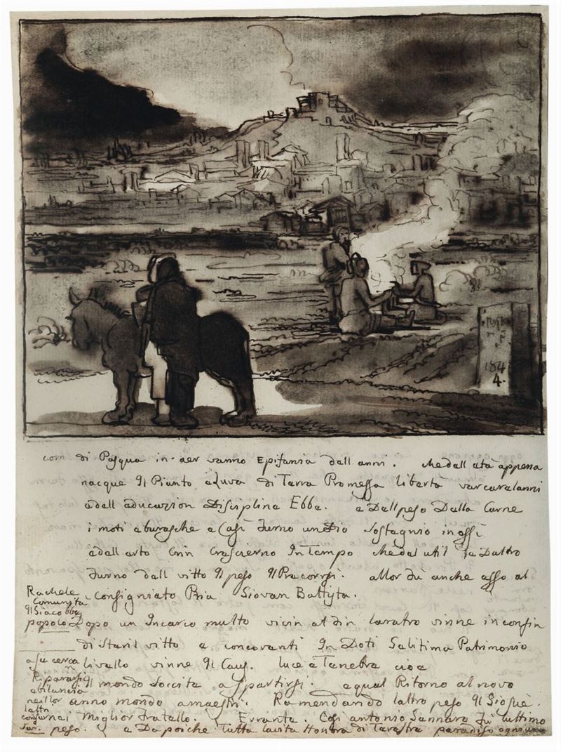 Fortunato Duranti (1787-1863) Paesaggio con figure intorno al fuoco e cavaliere  - Asta Dipinti Antichi - Cambi Casa d'Aste