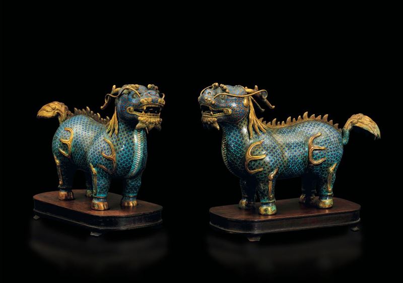 Two cloisonné enamel dragons, China, Qing Dynasty  - Auction Fine Chinese Works of Art - Cambi Casa d'Aste
