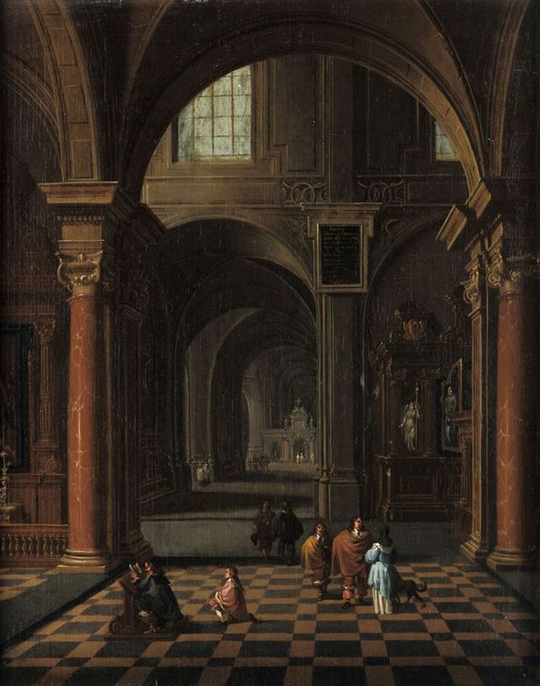 Pieter Neefs (Anversa 1578-1656) Scorcio con interno di chiesa