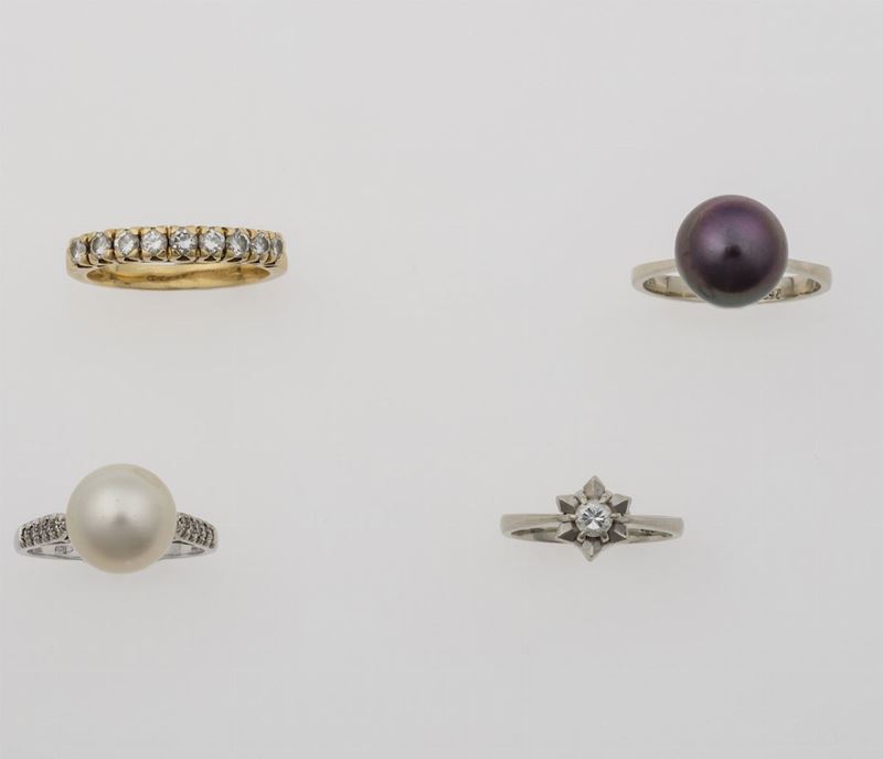 Four diamond and pearl rings  - Auction Timed Auction Jewels - Cambi Casa d'Aste