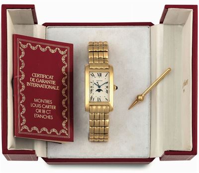 Cartier, Tank Americaine, Moon Phases, Cassa No. 000118. Orologio da Polso, Impermeabile, al Quar...