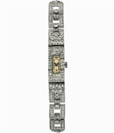 Anonimo. Orologio da Polso, in Oro Bianco e Brillanti. Realizzato nel 1920 Circa