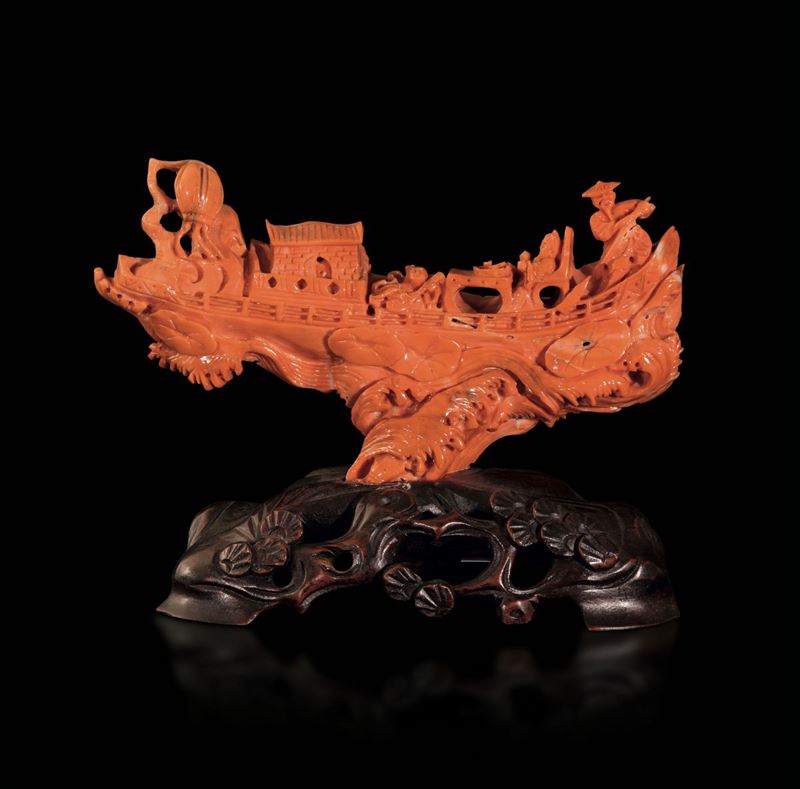 A carved coral group, China, early 1900s  - Auction Fine Chinese Works of Art - Cambi Casa d'Aste