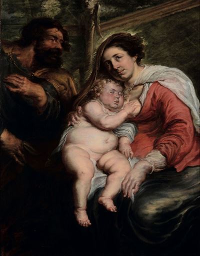 Pietro Paolo Rubens (siegen 1577 - Anversa 1640), Copia Dasacra Famiglia con Gesù Bambino Addorme...