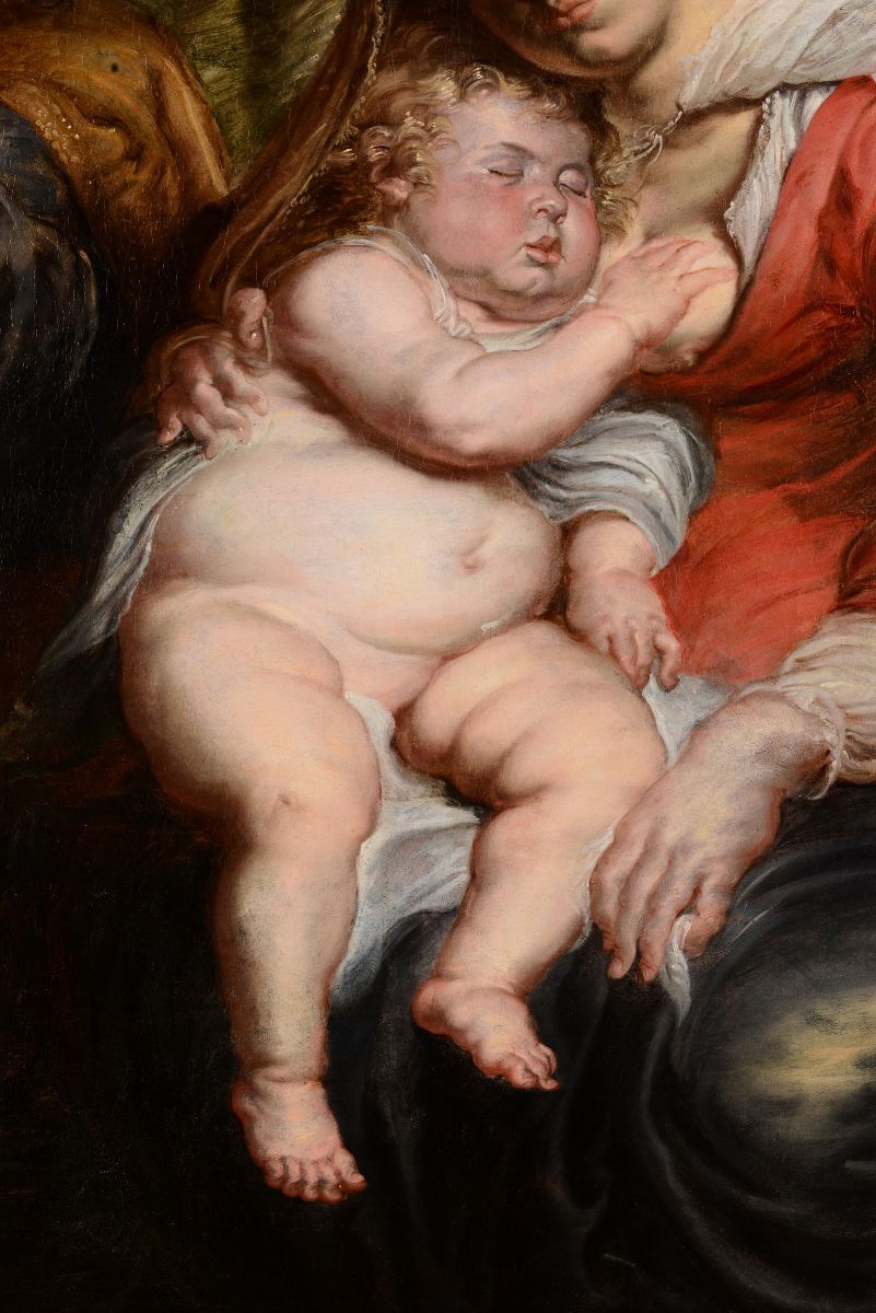 Pietro Paolo Rubens (siegen 1577 - Anversa 1640), Copia Dasacra Famiglia con Gesù Bambino Addorme...