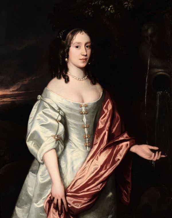 Peter Lely (1618-1680), ambito di Ritratto di dama con drappo rosso