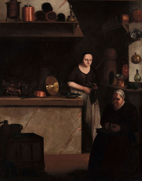 Johannes Cordua (Bruxelles 1630 ca - Vienna 1702) Donne a lavoro in cucina
