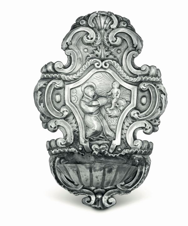 A silver holy water fount, Genoa, 1733