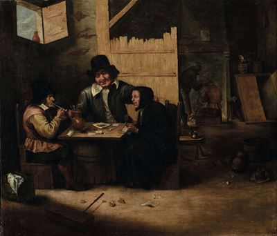 David Teniers ( Anversa 1610 - Bruxelles 1690), Seguace Discena con Interno di Osteria