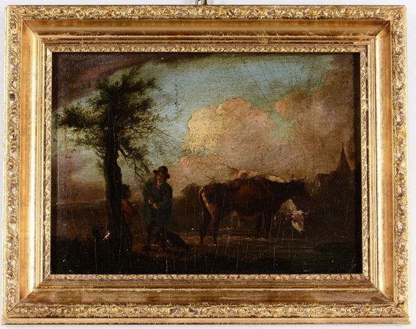 Scuola Olandese del XIX secolo Paesaggio con mucche