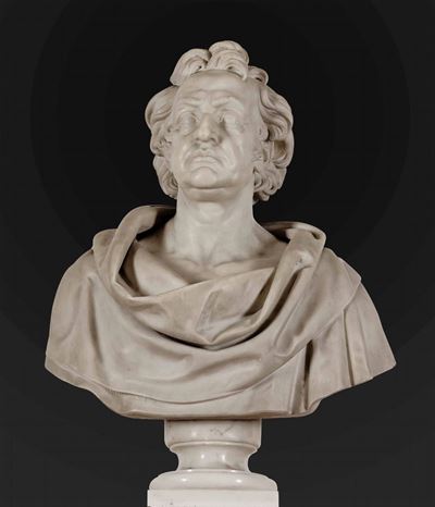 Busto di Vincenzo Monti in Marmo Bianco. Base a Colonna Squadrata in Marmo (non Coeva). Firmato P...