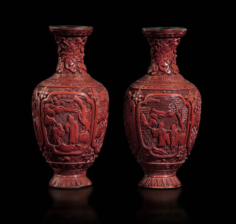 Two red lacquer vases, China, Qing Dynasty  - Auction Fine Chinese Works of Art - Cambi Casa d'Aste