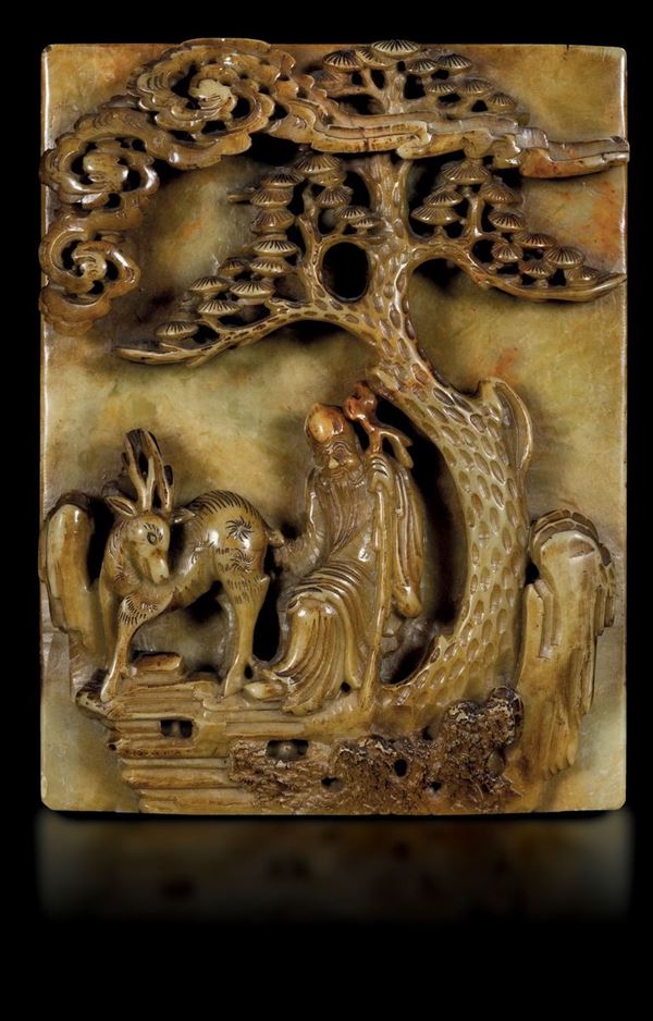A soapstone plaque, China, Qing Dynasty