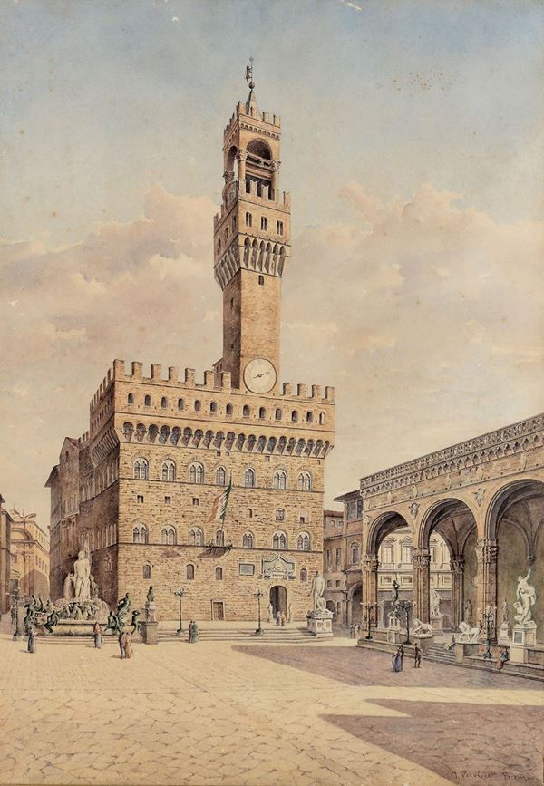 Frans Vervloet (1795-1872) Veduta di Piazza della Signoria a Firenze