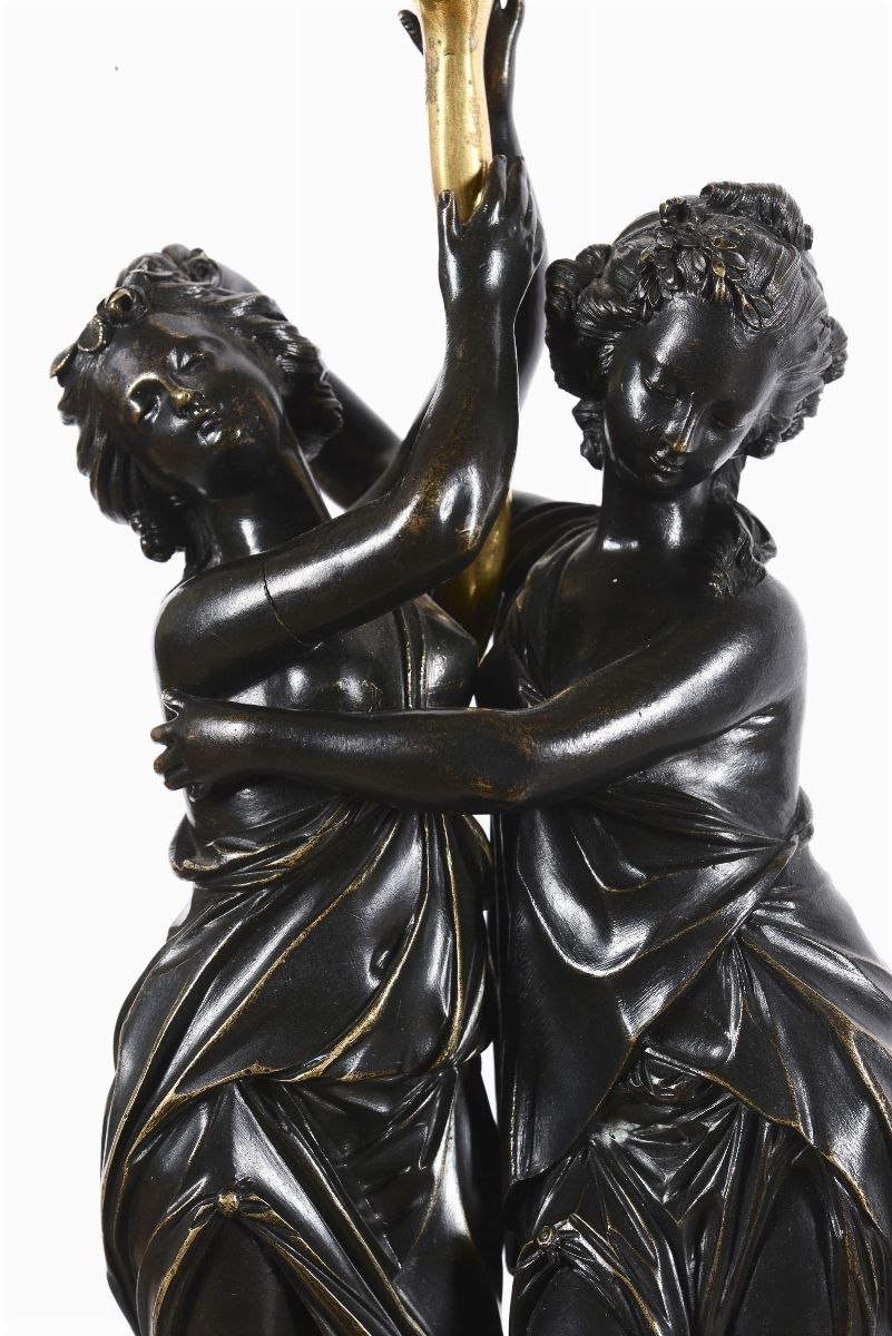 Coppia di Candelabri in Bronzo Patinato e Dorato, Francia, Inizio XIX Secolo
