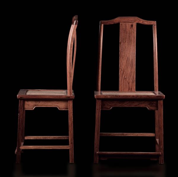 Two Hungali wood chairs, China, Qing Dynasty, 1800s