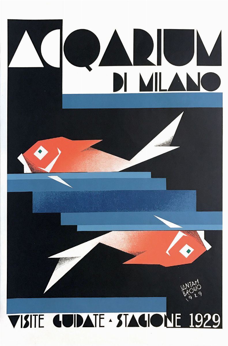 Diego Santambrogio ACQUARIUM DI MILANO, VISITE GUIDATE – STAGIONE 1929  - Asta Manifesti d'Epoca - Cambi Casa d'Aste
