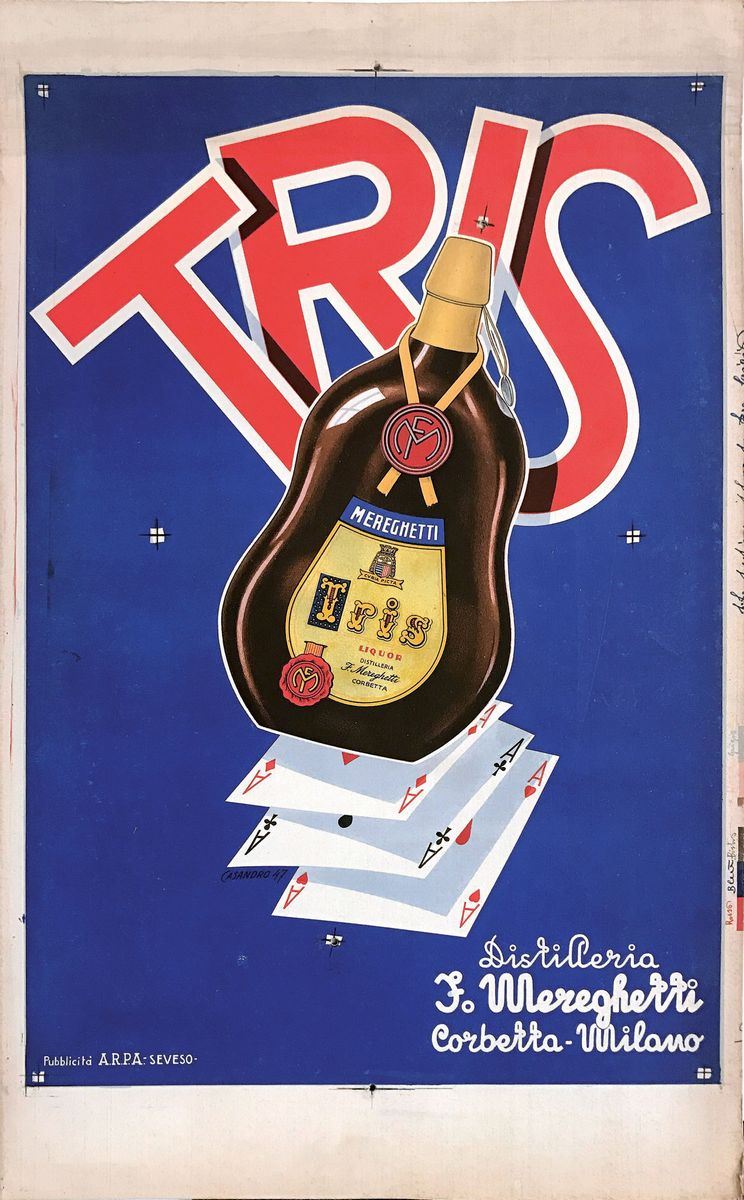 Anonimo TRIS, DISTILLERIA MEREGHETTI, CORBETTA-MILANO  - Auction Vintage Posters - Cambi Casa d'Aste