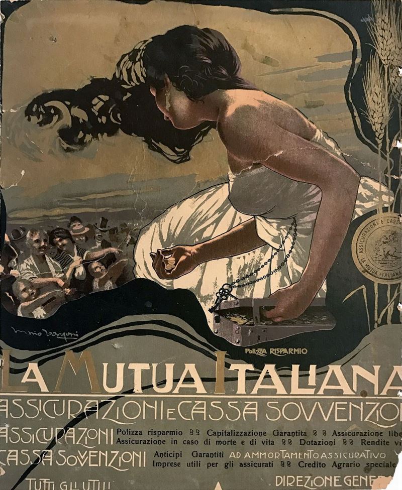 Mario Borgoni (1869 - 1936) LA MUTUA ITALIANA / ASSICURAZIONI E CASSA SOVVENZIONE…  - Asta Manifesti d'Epoca - Cambi Casa d'Aste