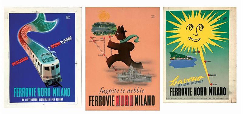 Carlo Dradi (1908-1982) FERROVIE NORD MILANO  - Asta Manifesti d'Epoca - Cambi Casa d'Aste