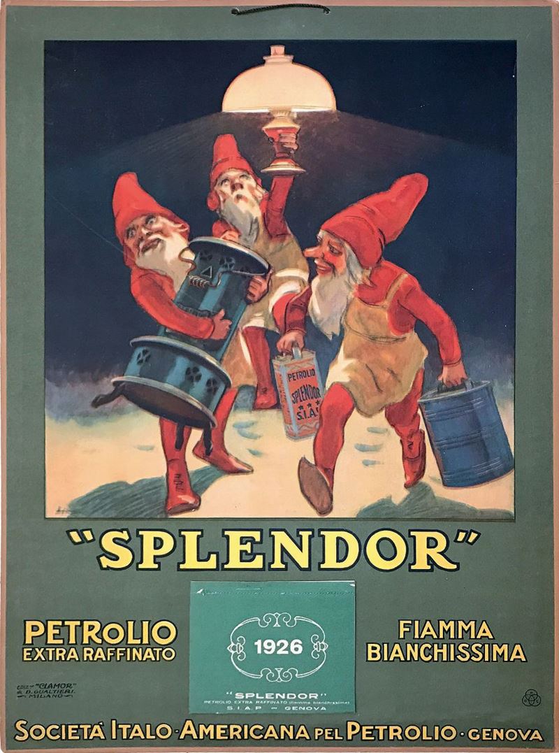 Leopoldo Metlicovitz (1868-1942) SPLENDOR - PETROLIO EXTRA RAFFINATO, FIAMMA BIANCHISSIMA  - Auction Vintage Posters - Cambi Casa d'Aste