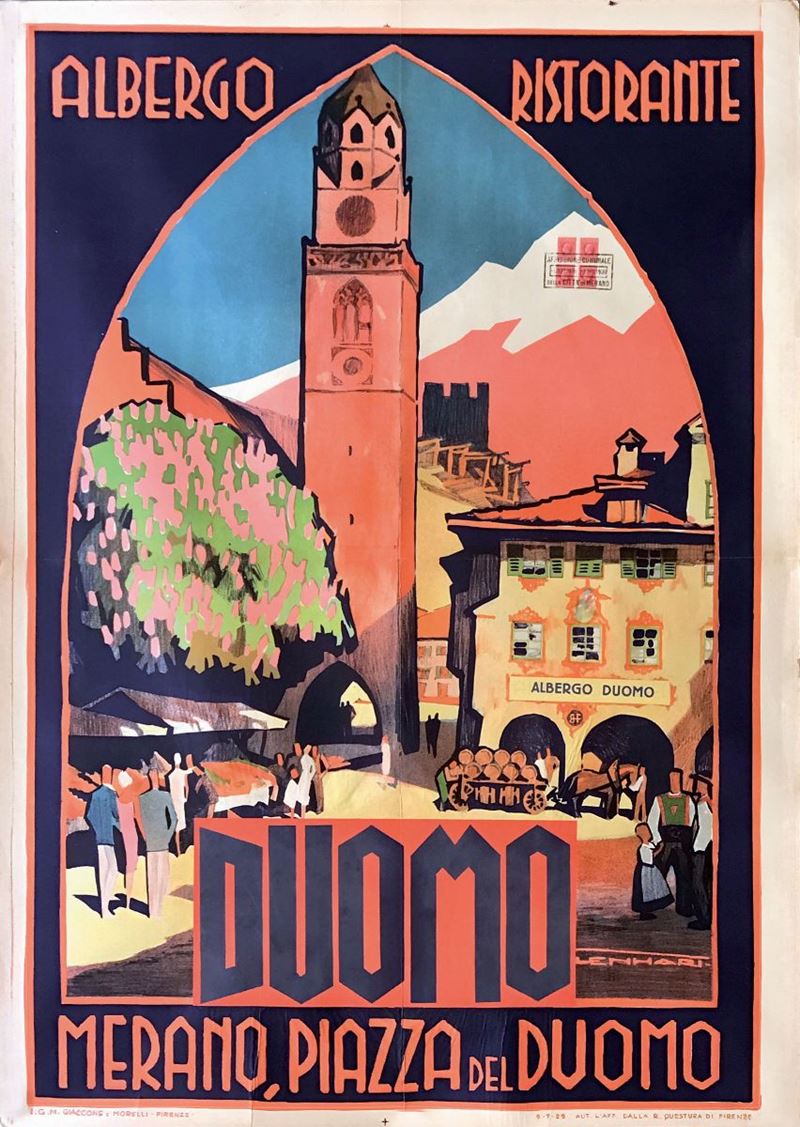 Franz Lenhart (1898-1992) ALBERGO RISTORANTE IL DUOMO, MERANO  - Auction Vintage Posters - Cambi Casa d'Aste