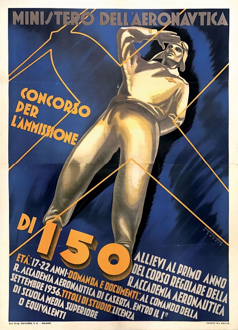 Alberto Mastroianni (1930-1975) ACCADEMIA AERONAUTICA, CONCORSO PER L’AMMISSIONE DI 150 ALLIEVI…  - Auction Vintage Posters - Cambi Casa d'Aste
