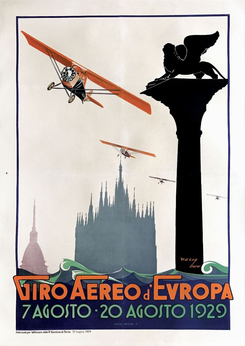 Umberto Di Lazzaro (1898 - 1968) GIRO AEREO D’EUROPA  - Auction Vintage Posters - Cambi Casa d'Aste