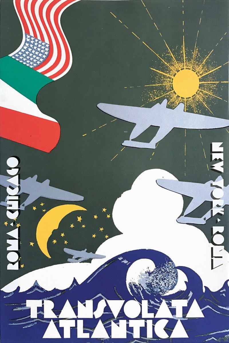 Anonimo TRASVOLATA ATLANTICA – ROMA - CHICAGO / NEW YORK - ROMA  - Auction Vintage Posters - Cambi Casa d'Aste