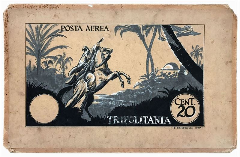 De Rosa POSTA AEREA TRIPOLITANIA / CENT 20  - Auction Vintage Posters - Cambi Casa d'Aste