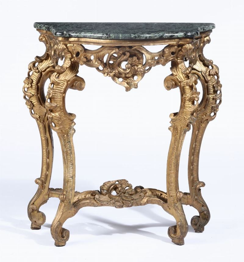 Consolle in legno intagliato e dorato, XVIII-XIX secolo  - Asta Dipinti e Arredi - Cambi Casa d'Aste