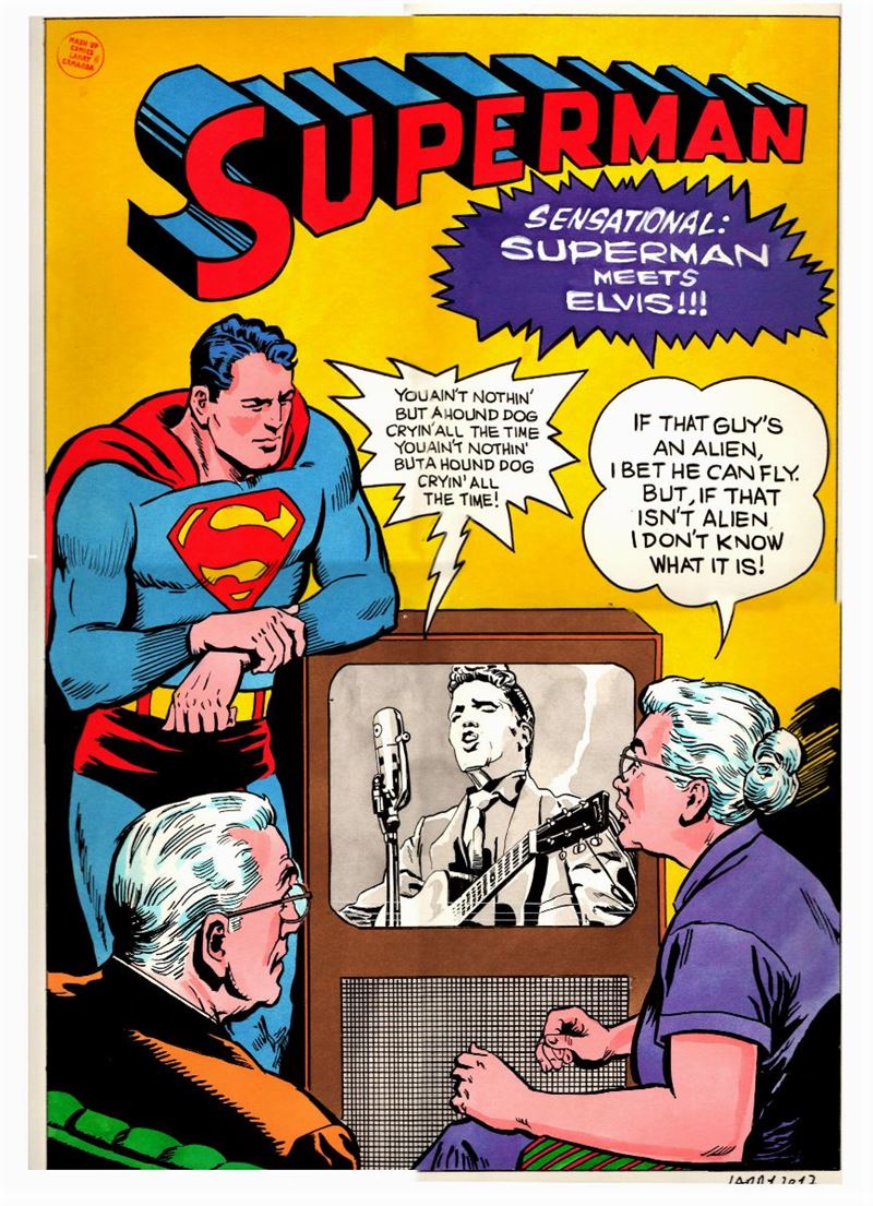 Larry Camarda (1965) Superman Meets Elvis!!  - Asta I Maestri del Fumetto e dell'Illustrazione - Cambi Casa d'Aste