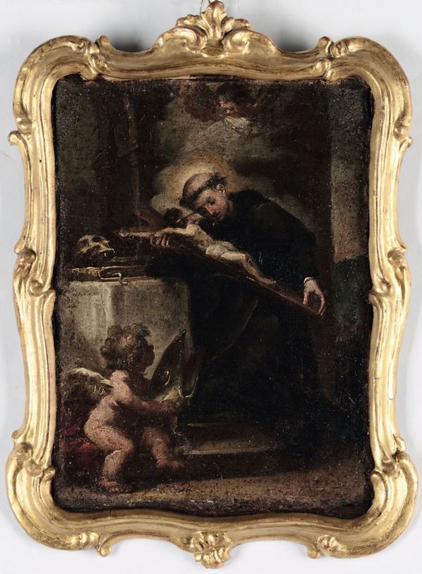 Valerio Castello (1624-1652) Santo in preghiera con crocifisso e putto